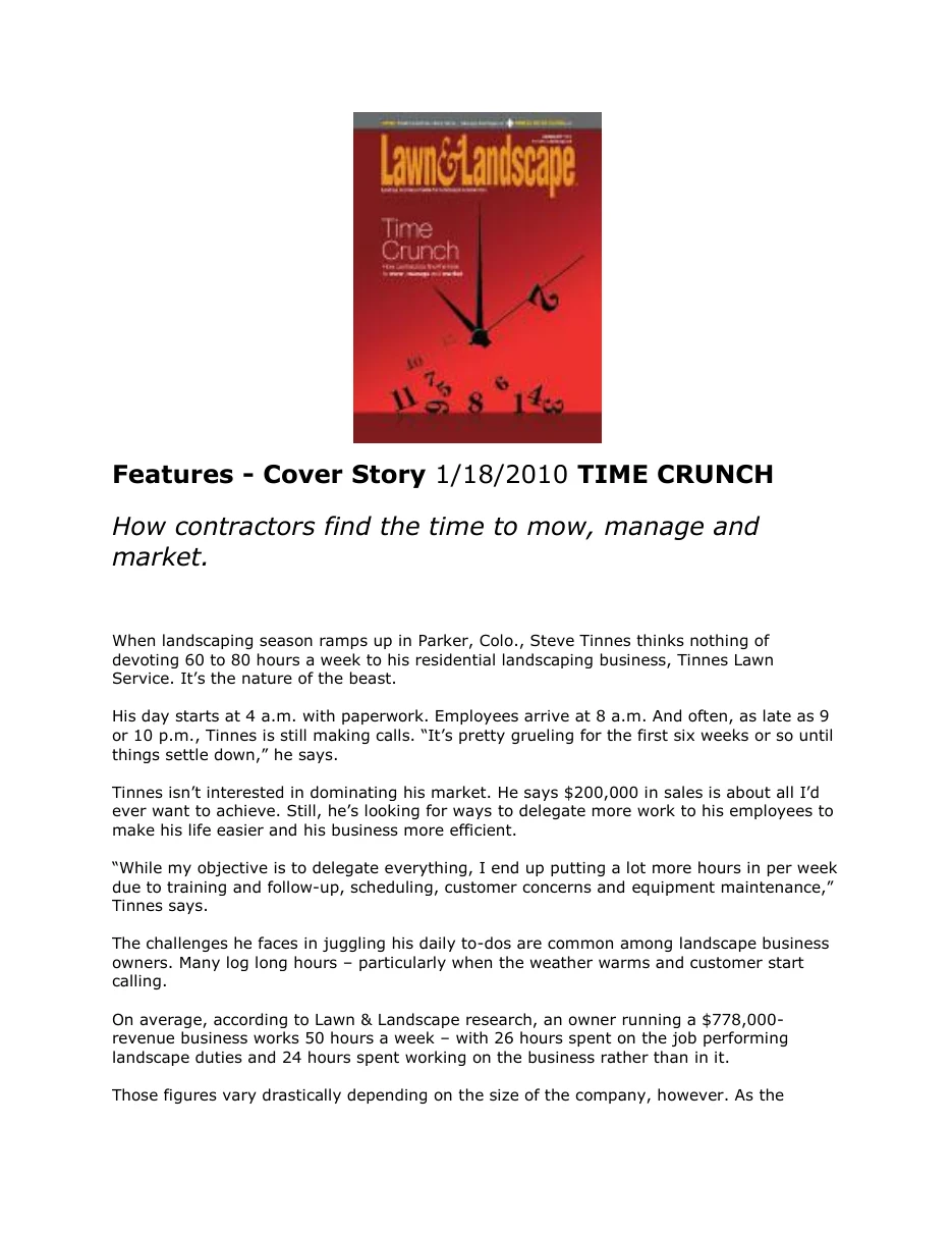 Time Crunch · Lawn & Landscape · 18 January 2010